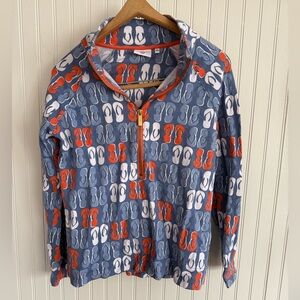 Crown & Ivy Sweater Size Petite Small Blue and Orange Flip-Flop Print